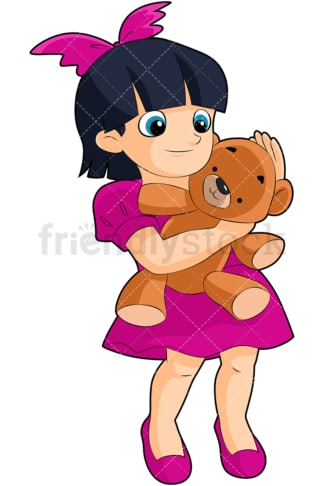Little girl hugging teddy bear. PNG - JPG and vector EPS (infinitely scalable). Image isolated on transparent background.