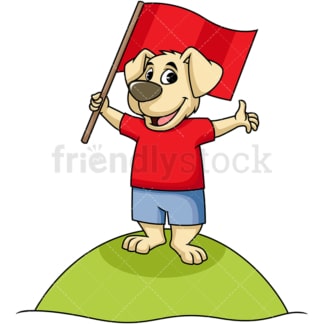 Cartoon character dog holding flag. PNG - JPG and vector EPS (infinitely scalable). Image isolated on transparent background.