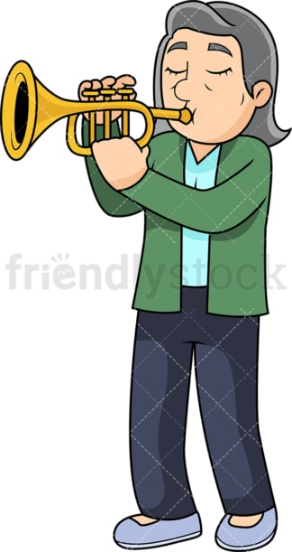 Old woman playing the trumpet. PNG - JPG and vector EPS file formats (infinitely scalable). Image isolated on transparent background.