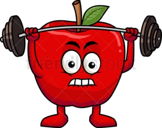 Apple cartoon character lifting weights. PNG - JPG and vector EPS (infinitely scalable). Image isolated on transparent background.