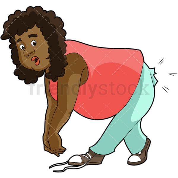 Overweight African American woman tearing her pants. PNG - JPG and vector EPS (infinitely scalable). Image isolated on transparent background.