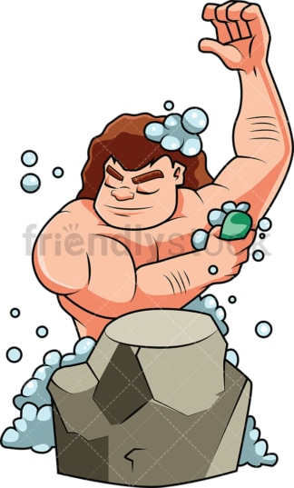 Caveman showering. PNG - JPG and vector EPS (infinitely scalable). Image isolated on transparent background.