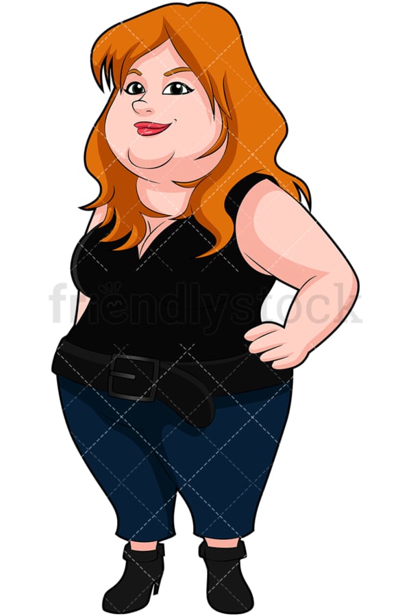 Chubby young woman standing with confidence. PNG - JPG and vector EPS (infinitely scalable). Image isolated on transparent background.
