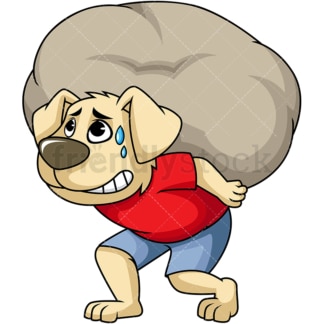 Dog cartoon character carrying heavy stone. PNG - JPG and vector EPS (infinitely scalable). Image isolated on transparent background.