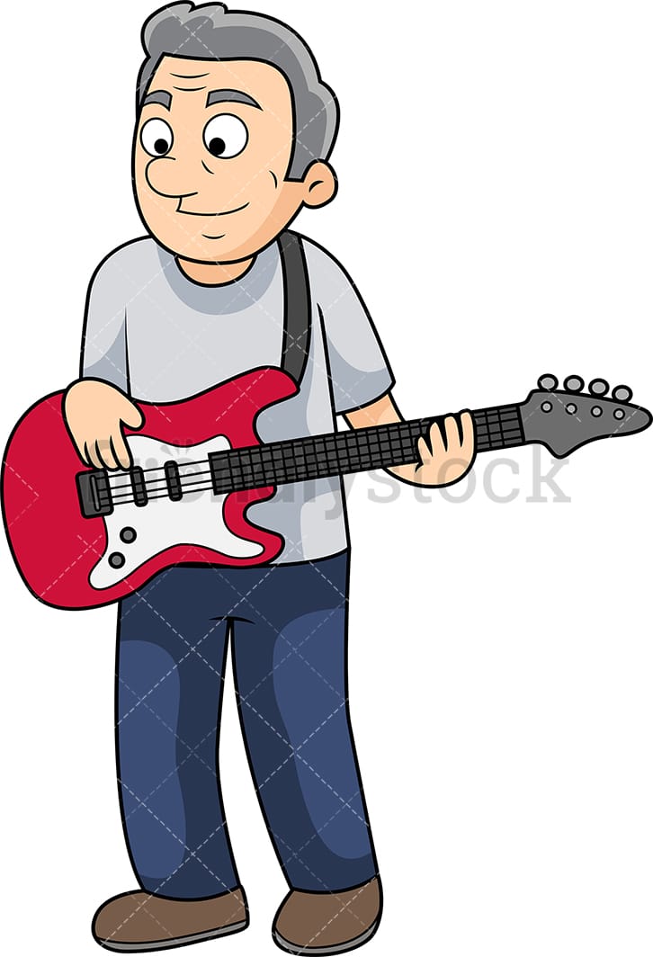 Old Man Bass Guitar Player Cartoon Vector Clipart ...
 Cartoon Man Playing Guitar