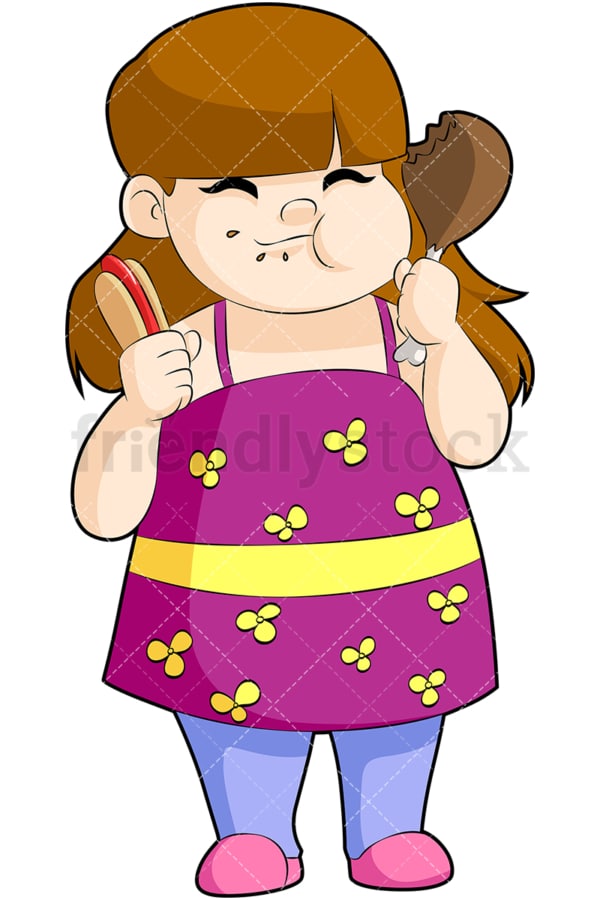 Fat girl eating hot dog. PNG - JPG and vector EPS file formats (infinitely scalable). Image isolated on transparent background.