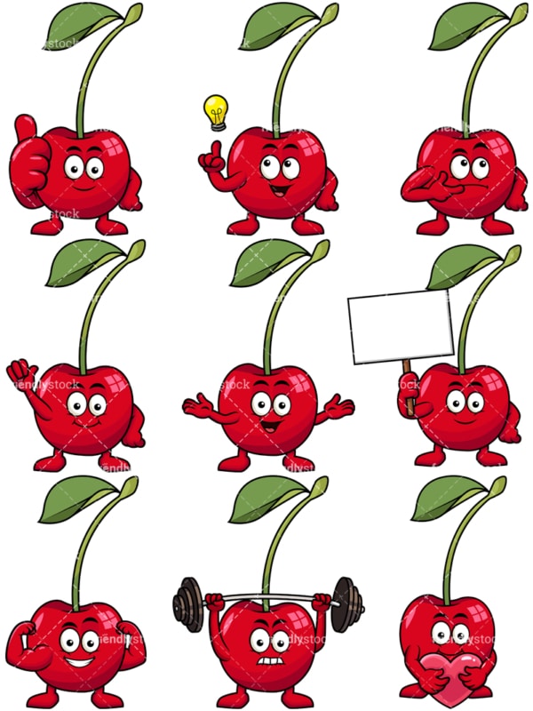 Mascot cherry cartoon character. PNG - JPG and vector EPS file formats (infinitely scalable). Image isolated on transparent background.