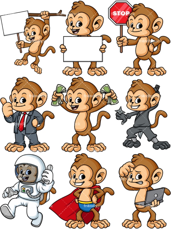 Monkey vector set. PNG - JPG and vector EPS file formats (infinitely scalable).
