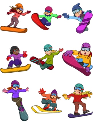 Women snowboarding. PNG - JPG and vector EPS file formats (infinitely scalable). Images isolated on transparent background.