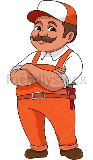 Mascot handyman crossing arms. PNG - JPG and vector EPS (infinitely scalable). Image isolated on transparent background.