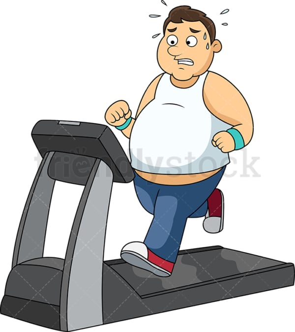 Overweight man working out on treadmill. PNG - JPG and vector EPS file formats (infinitely scalable).