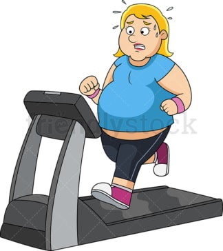 Overweight woman working out on treadmill. PNG - JPG and vector EPS file formats (infinitely scalable).