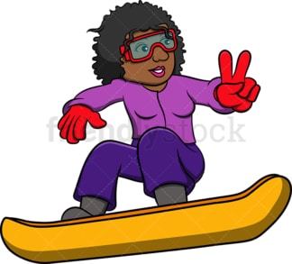 Black woman snowboarding. PNG - JPG and vector EPS file formats (infinitely scalable). Image isolated on transparent background.
