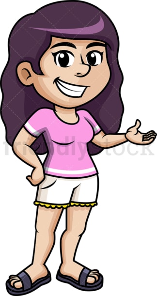 Dressed for summer woman giving presentation. PNG - JPG and vector EPS (infinitely scalable).