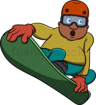 Chubby black man snowboarding. PNG - JPG and vector EPS file formats (infinitely scalable). Image isolated on transparent background.