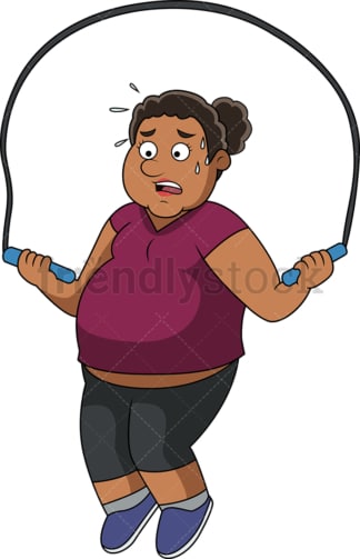 Fat African-American woman working out with jump rope. PNG - JPG and vector EPS file formats (infinitely scalable).