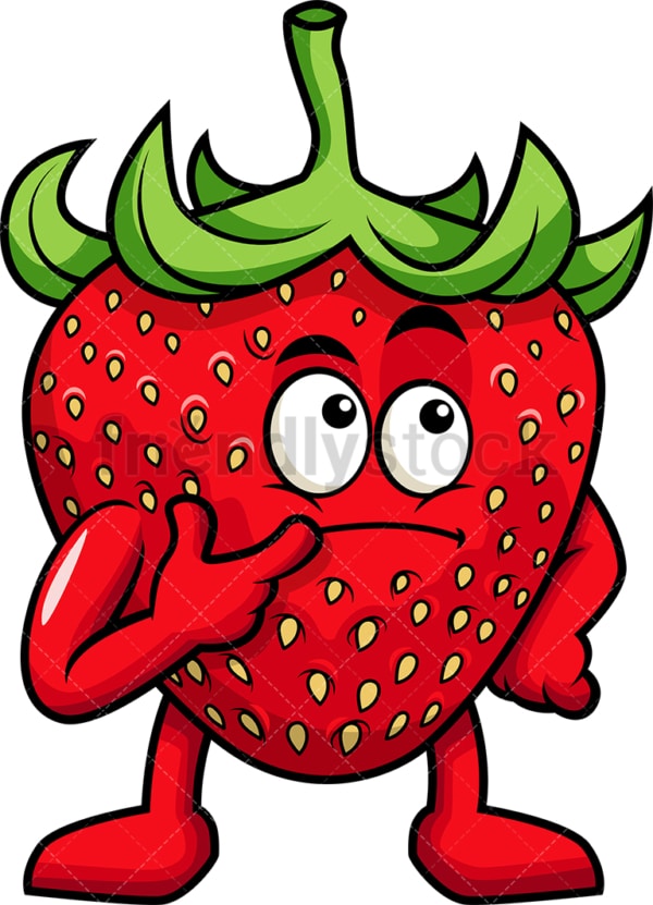 Strawberry cartoon character thinking. PNG - JPG and vector EPS (infinitely scalable). Image isolated on transparent background.