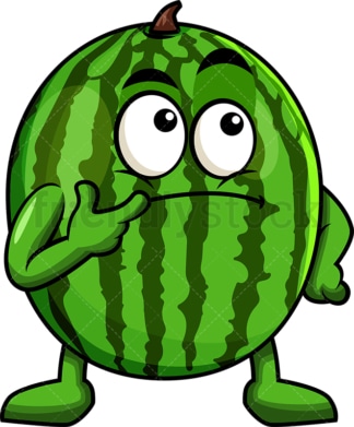 Watermelon cartoon character thinking. PNG - JPG and vector EPS (infinitely scalable). Image isolated on transparent background.