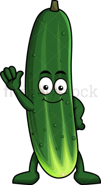 Cute cucumber cartoon character waving. PNG - JPG and vector EPS (infinitely scalable). Image isolated on transparent background.