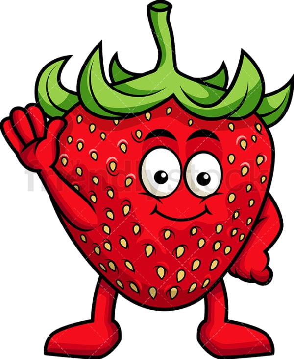 Cute strawberry cartoon character waving. PNG - JPG and vector EPS (infinitely scalable). Image isolated on transparent background.