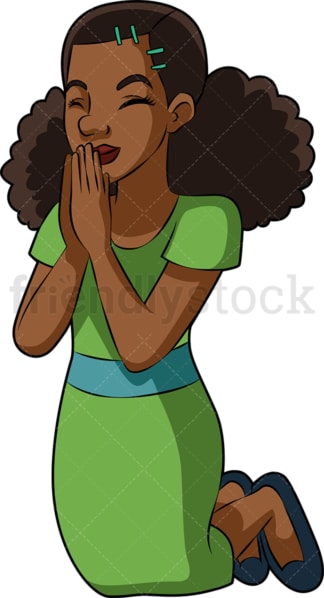 African-american woman kneeling to pray. PNG - JPG and vector EPS (infinitely scalable).