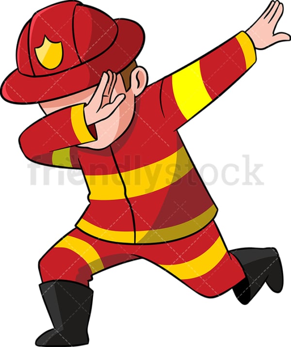 Dabbing firefighter. PNG - JPG and vector EPS (infinitely scalable). Image isolated on transparent background.