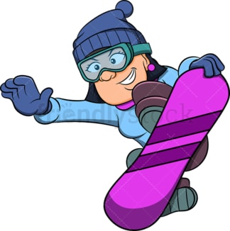 Female snowboarder performing trick. PNG - JPG and vector EPS file formats (infinitely scalable). Image isolated on transparent background.