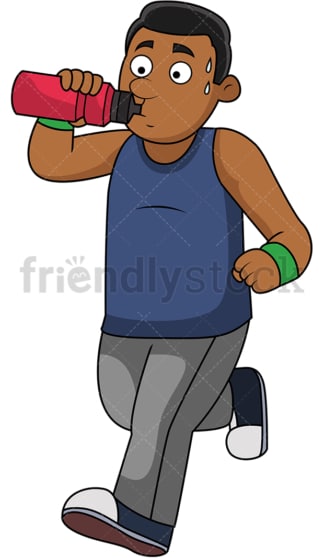 Running African-American man drinking water. PNG - JPG and vector EPS file formats (infinitely scalable).