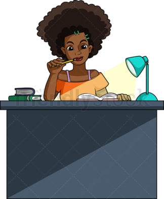African-American woman studying. PNG - JPG and vector EPS (infinitely scalable).