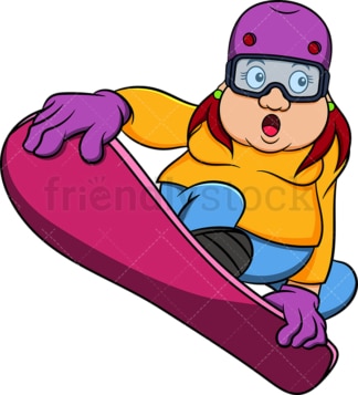 Fat woman snowboarding. PNG - JPG and vector EPS file formats (infinitely scalable). Image isolated on transparent background.