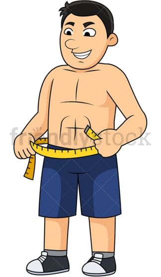 Muscular man with abs measuring his waist. PNG - JPG and vector EPS file formats (infinitely scalable).