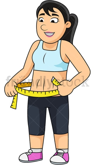 Muscular woman measuring her waist. PNG - JPG and vector EPS file formats (infinitely scalable).