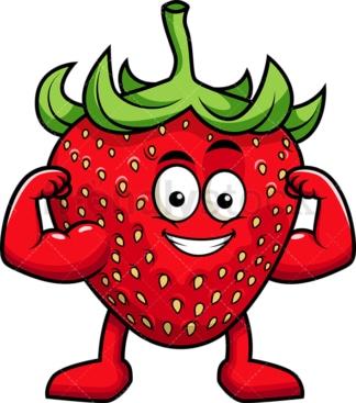 Strawberry cartoon character flexing muscles. PNG - JPG and vector EPS (infinitely scalable). Image isolated on transparent background.