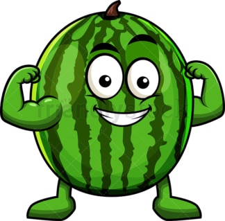 Watermelon cartoon character flexing muscles. PNG - JPG and vector EPS (infinitely scalable). Image isolated on transparent background.