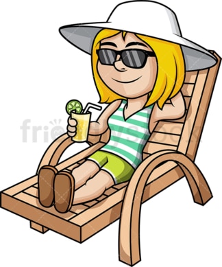 Girl relaxing on beach chair during summer vacation. PNG - JPG and vector EPS (infinitely scalable).