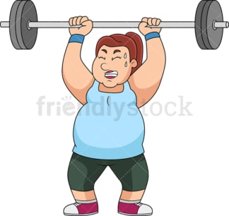 Fat woman lifting barbell for exercise. PNG - JPG and vector EPS file formats (infinitely scalable).