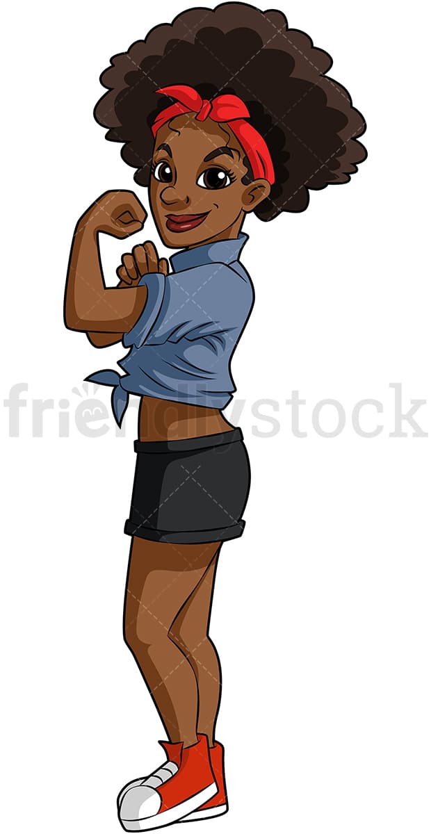 Cartoon with black girl afro a cute