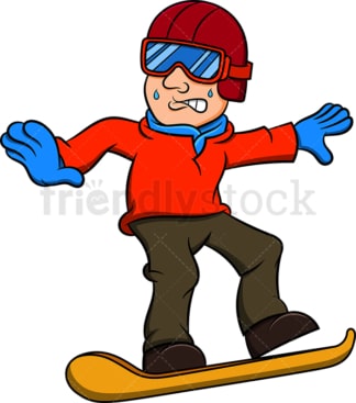 Scared man snowboarding. PNG - JPG and vector EPS file formats (infinitely scalable). Image isolated on transparent background.