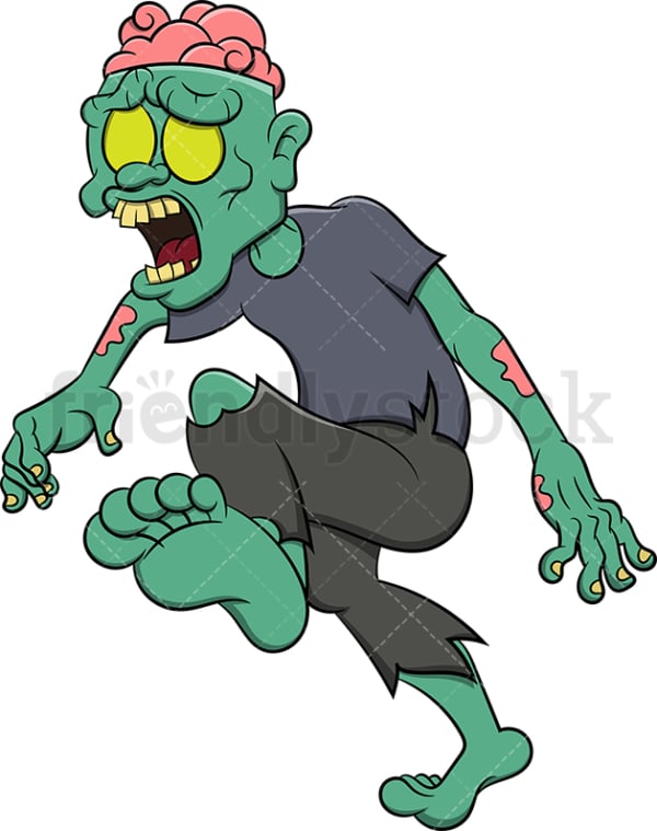 Zombie walking with brains showing. PNG - JPG and vector EPS (infinitely scalable). Image isolated on transparent background.