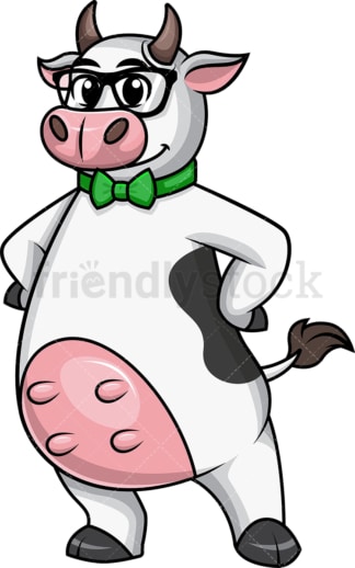 Dorky cow mascot wearing glasses. PNG - JPG and vector EPS file formats.