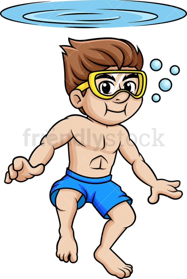 Guy with goggles swims beneath the surface holding his breath. PNG - JPG and vector EPS file formats.
