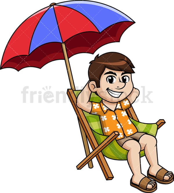 Guy relaxing on the beach under sea umbrella. PNG - JPG and vector EPS file formats.