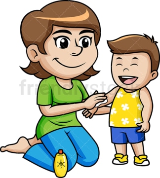 Mother applying sunscreen to little boy. PNG - JPG and vector EPS file formats.