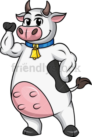 Cow mascot flexes muscles. PNG