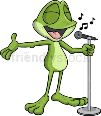 Frog mascot singing karaoke. Transparent PNG