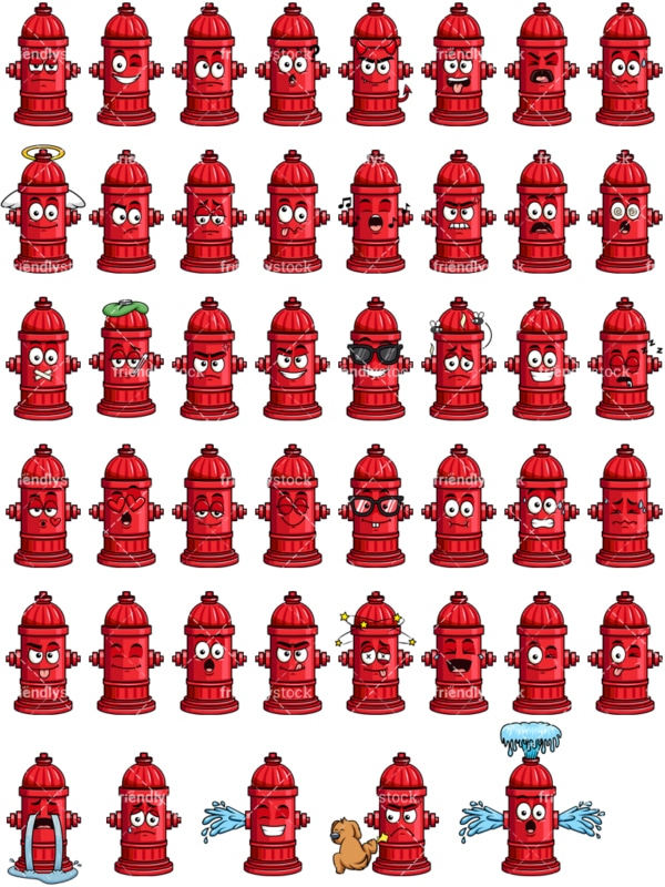 Fire hydrant emoticons bundle. PNG - JPG and vector EPS file formats (infinitely scalable). Images isolated on transparent background.