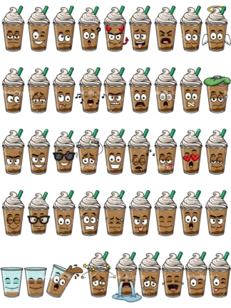 Iced coffee emoticons bundle. PNG - JPG and vector EPS file formats (infinitely scalable). Images isolated on transparent background.