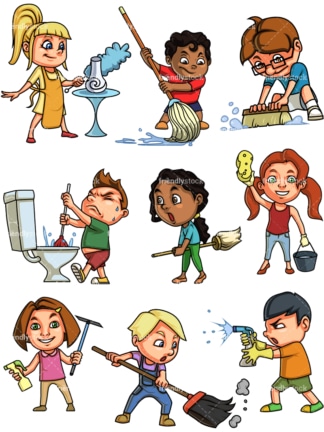 Kids cleaning. PNG - JPG and vector EPS file formats (infinitely scalable). Images isolated on transparent background.