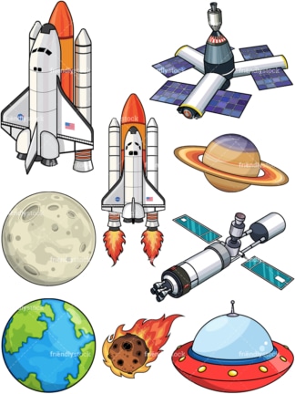 Space objects vector set. PNG - JPG and EPS - PDF file formats (infinitely scalable).