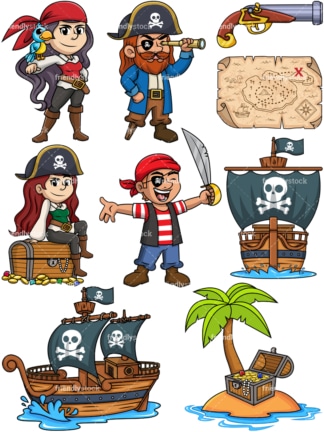 Pirates clipart collection in vector format. PNG and JPG files also included.